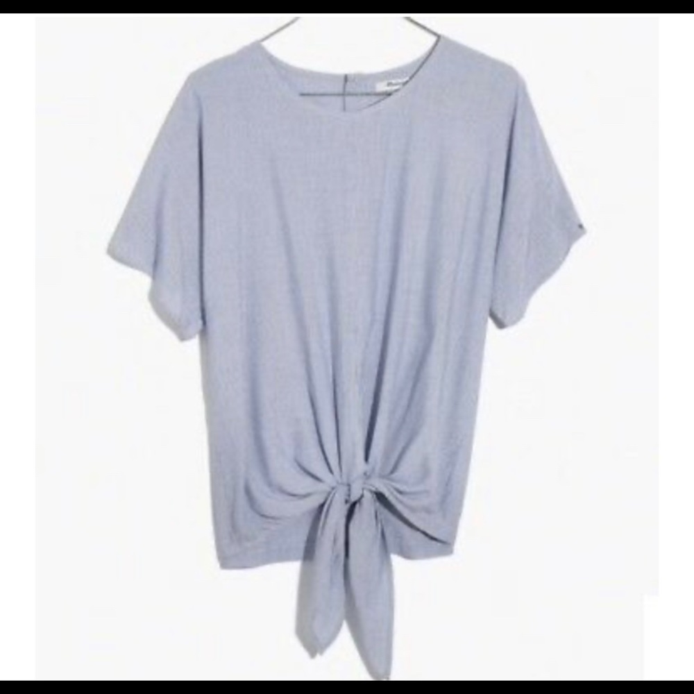Madewell blue stripe tie blouse